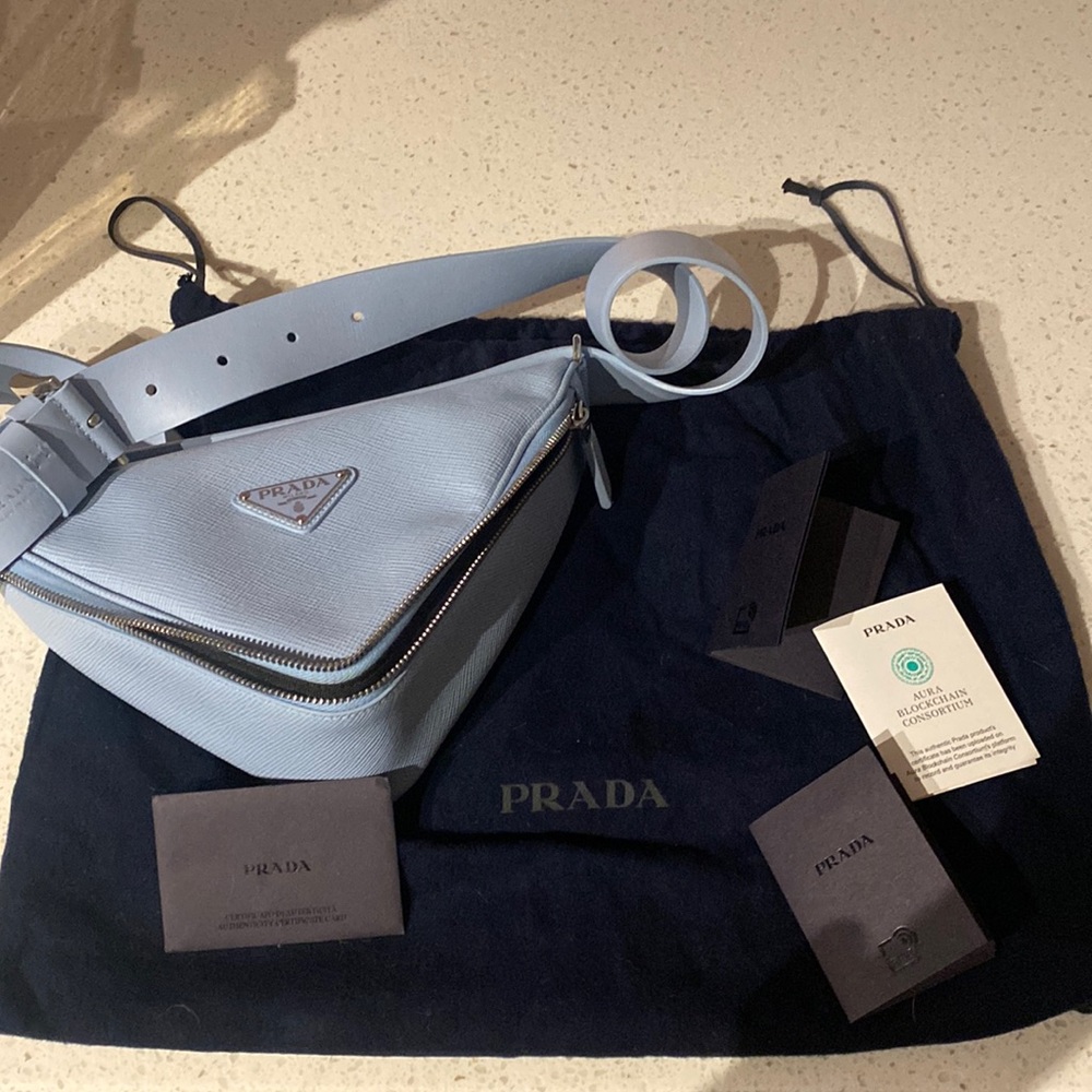 Prada periwinkle crossbody/Fanny pack/belt removable